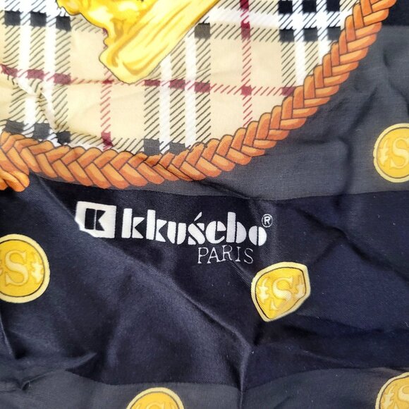 Vintage Kkuscho Silk Scarf with Classic Plaid and Key Design - Picture 2 of 5